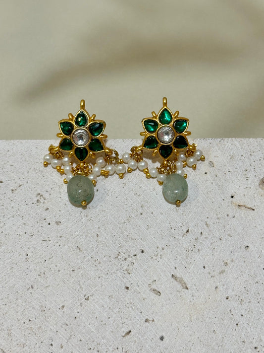 Emerald Green Jadau Kundan Earrings