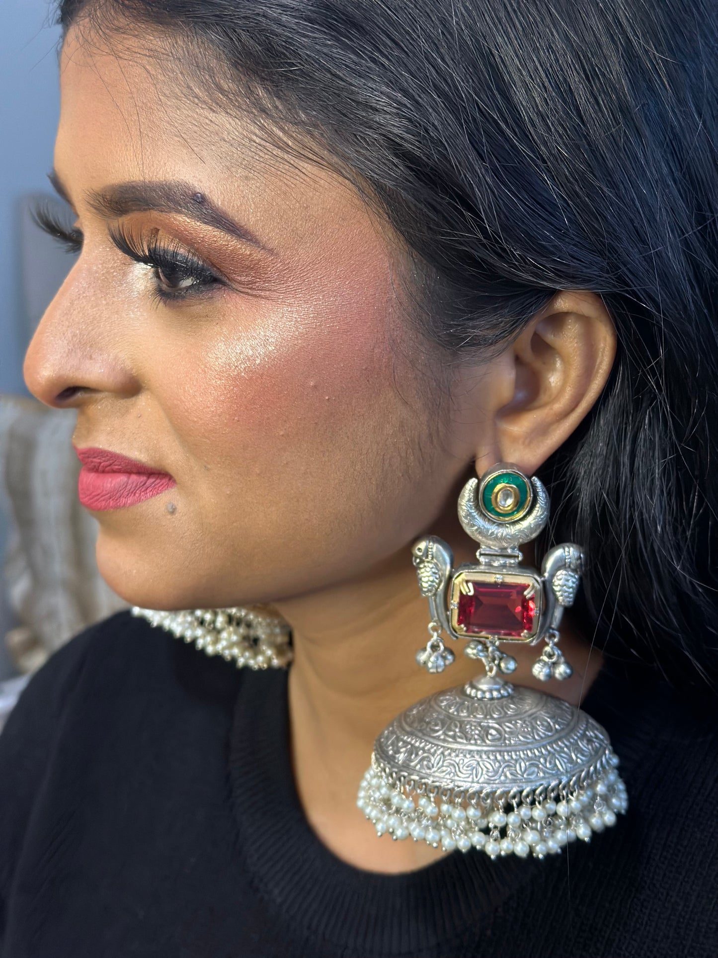 Bird Motifs Statement Jhumka