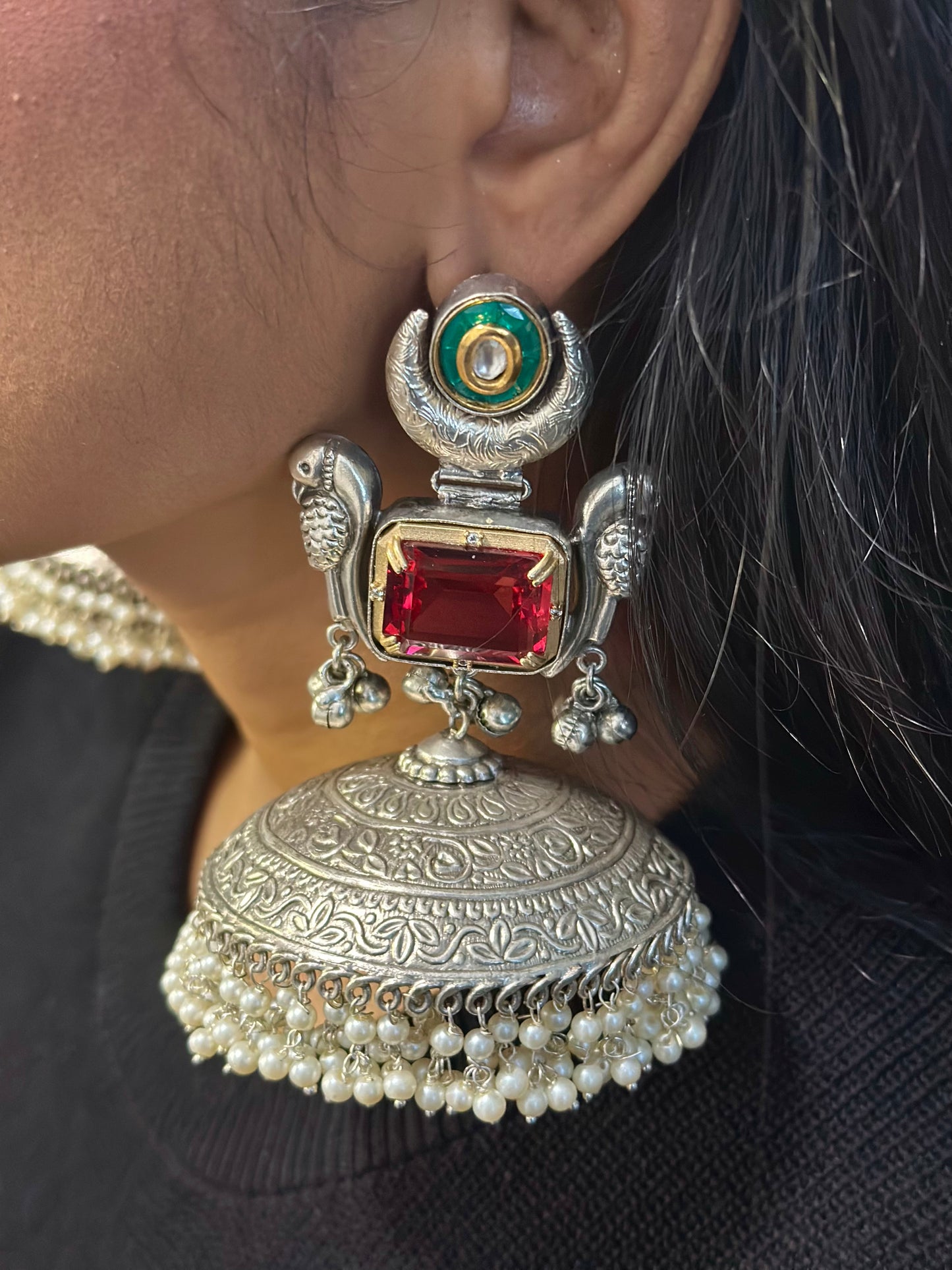 Bird Motifs Statement Jhumka