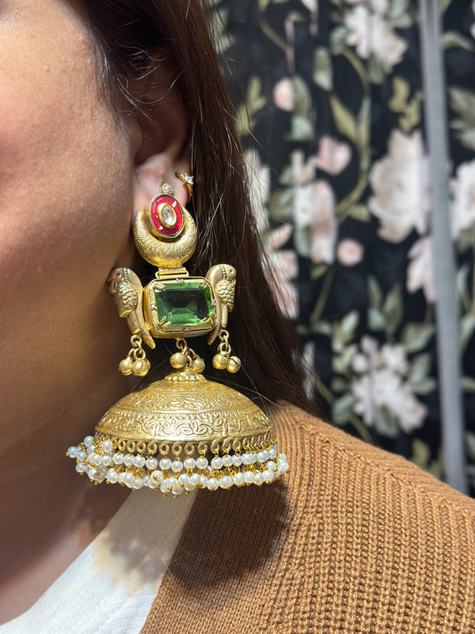 Bird Motifs Statement Jhumka