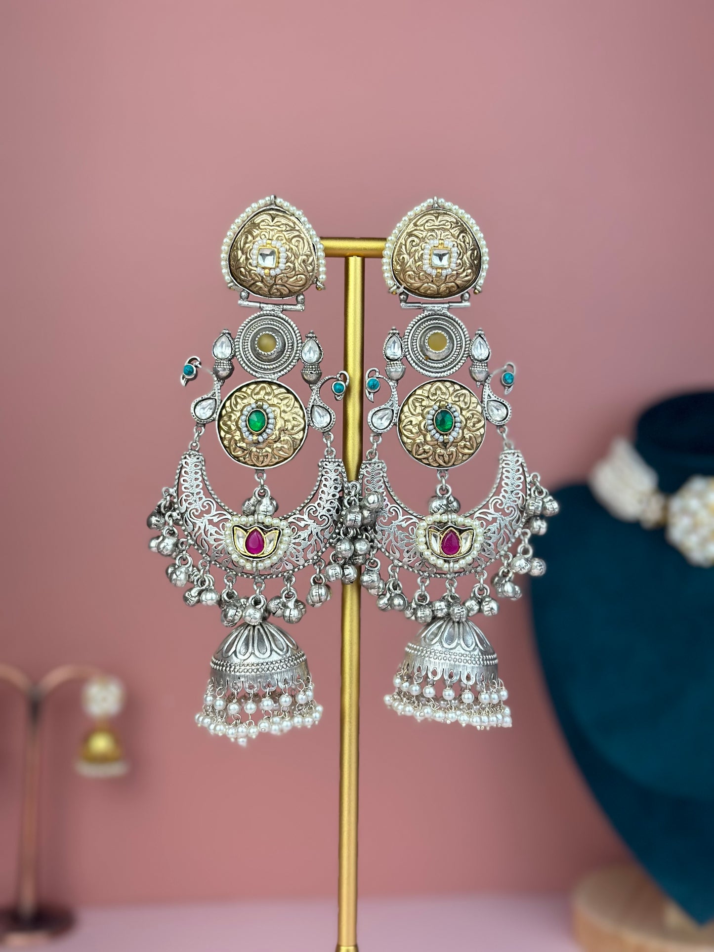 Cutwork Chandbali Jhumka